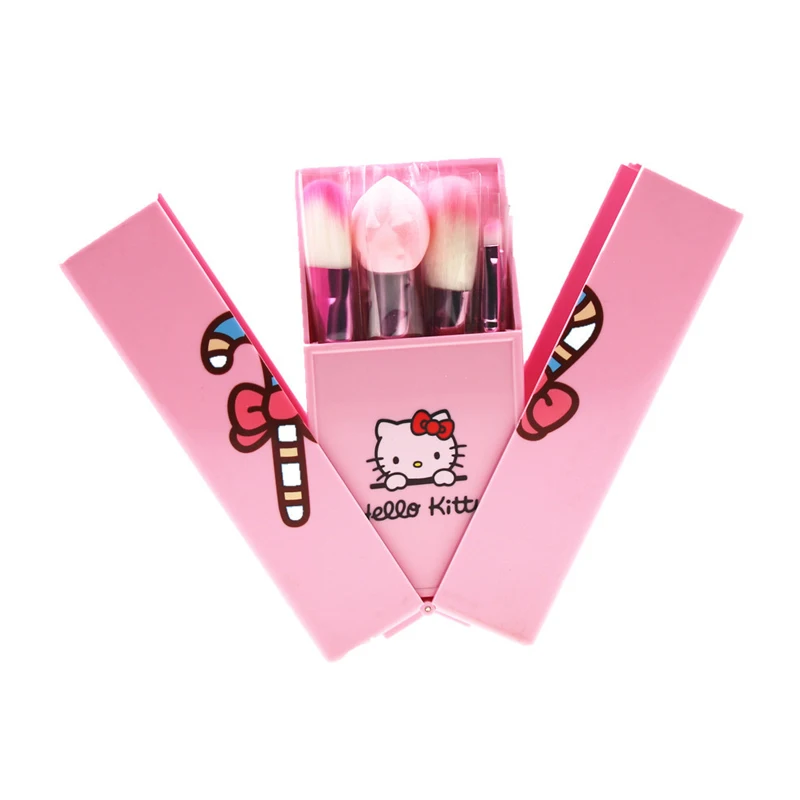 

Wholesale blue pink 8pcs hello kitty makeup brush set eyeshadow foundation powder maquillaje brush makeup box with mirror, Customized color