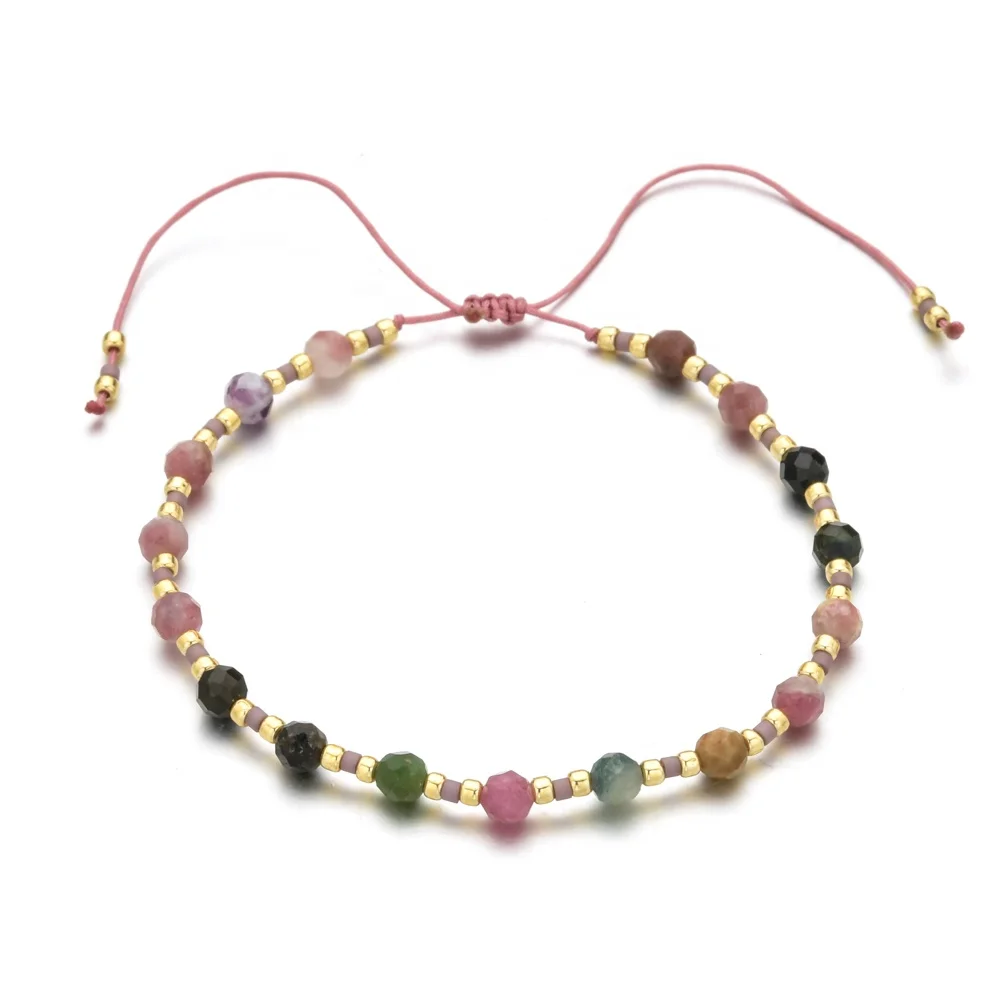 

Handmade Small Faceted Colorful Bracelet Miyuki Delicate Adjustable Natural Stones Bracelet, Same as picture