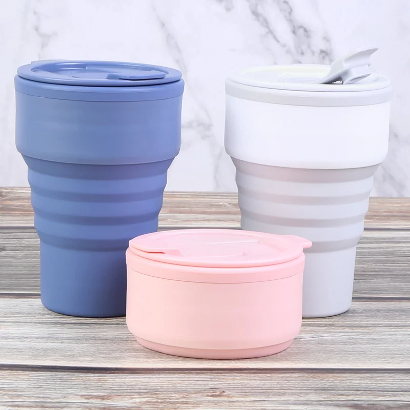 

Portable Travel Custom Logo Eco Friendly BPA Free Reusable Collapsible Silicone Coffee Cup Set With Lid
