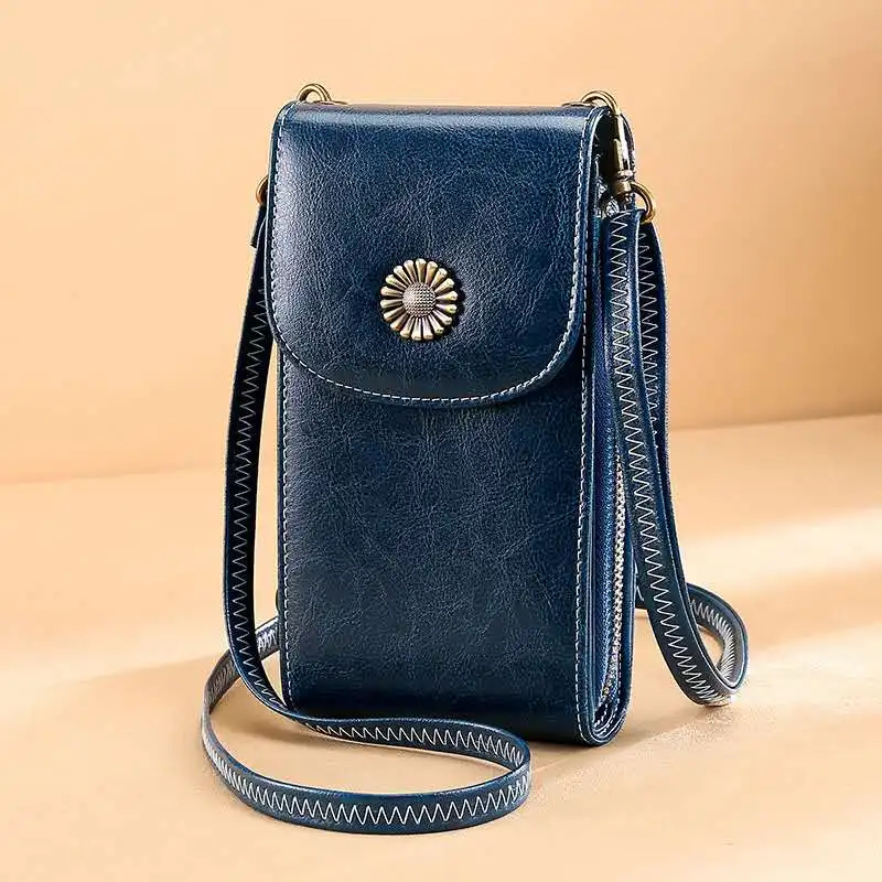 

2021 Genuine Leather Retro Hardware Lock Small Square Bag Rhinestone Flower Decoration Shoulder Bag Female Crossbody Bag