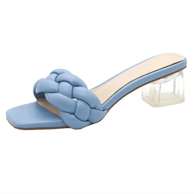 

2021 Summer Weave Sandals Fashion Square Open Toe High Heels Custom Women Sandals, Customized color