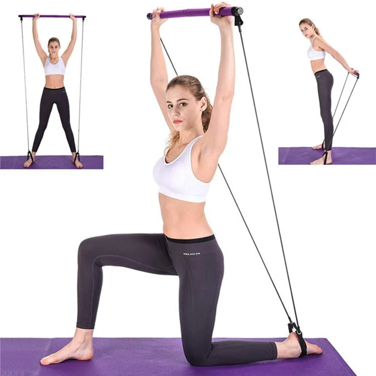 

Portable Muscle Bar Gym Yoga Resistance Exercise Pilates Stick, Pink/purple