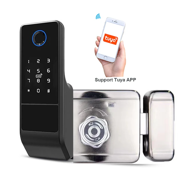 

No Wiring Outdoor Fingerprint Rim Unlock Smart Card Digital Code Electronic locks door For Home Security Metal Strike Waterproof