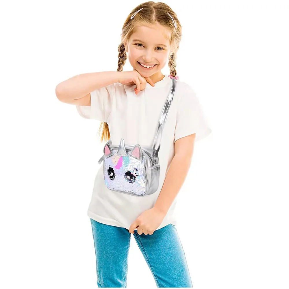 

Flip reversible kids Sling Cross Body Bag Cute Fashion Children PU Leather Mini Sequin Unicorn Shoulder Bags Crossbody Bag, Picture