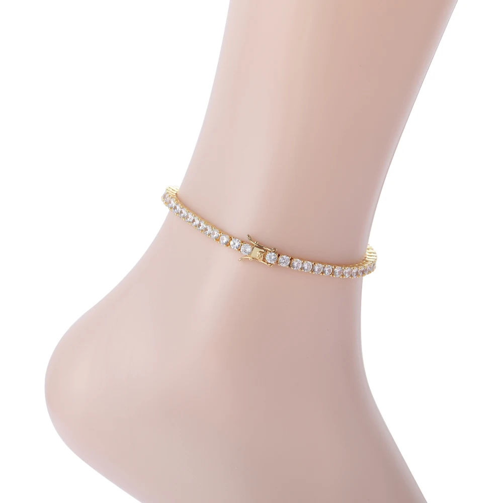 

A004 3mm 4mm Brass CZ Tennis Anklet 9inch 10inch Iced Out Cubic Zircon Bling Bling for women