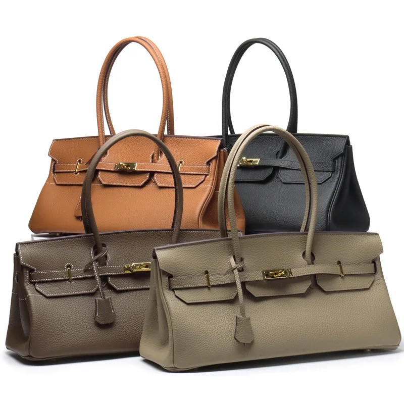 

New Style All-match Horizontal Lychee Pattern Platinum Bag Large Capacity Underarm Fashion Handbag 42cm