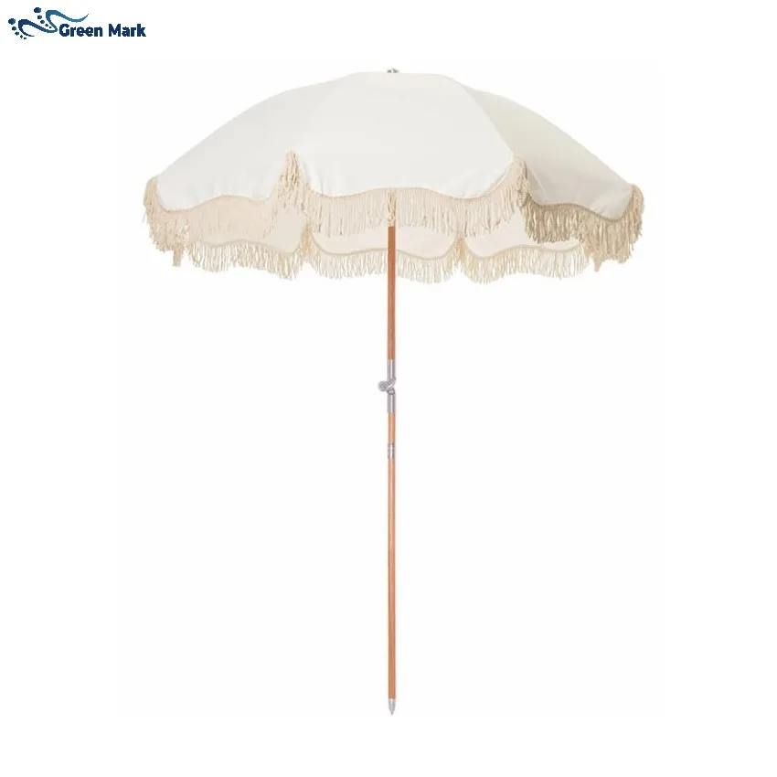 

Customied Size Color 200CM Reail Wooden Pole Custom Print Beach Umbrella With Tassels Quality Print Huge Garden Beach Unbrella, Customized color