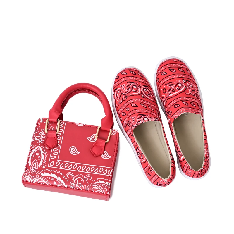 

2021 Crossbody Paisley Pattern Bag and Matching Shoes New Designer Bandana Purse and Sneakers Shoe Set for Women, 4 colors