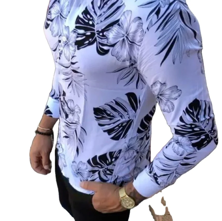 

Mens Fashion Vintage Anchor Slim long-sleeved shirt with floral Print Casual Shirt