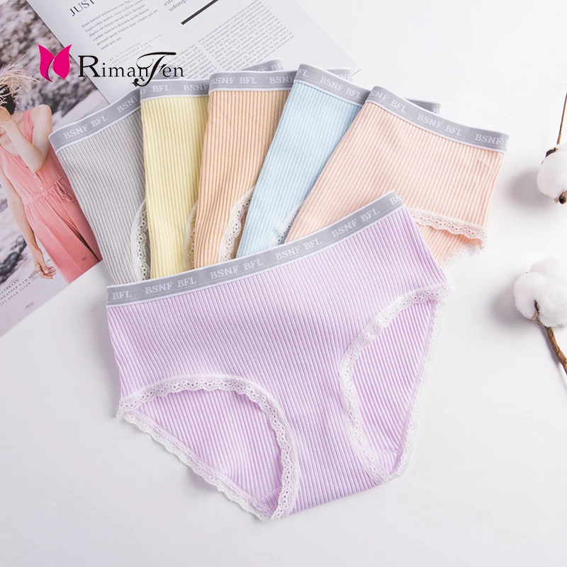 

Fashion Panties Mid Rise Splice Solid Breathable Panties Women Striped Sexy Lingerie Underwear Screw Thread Briefs