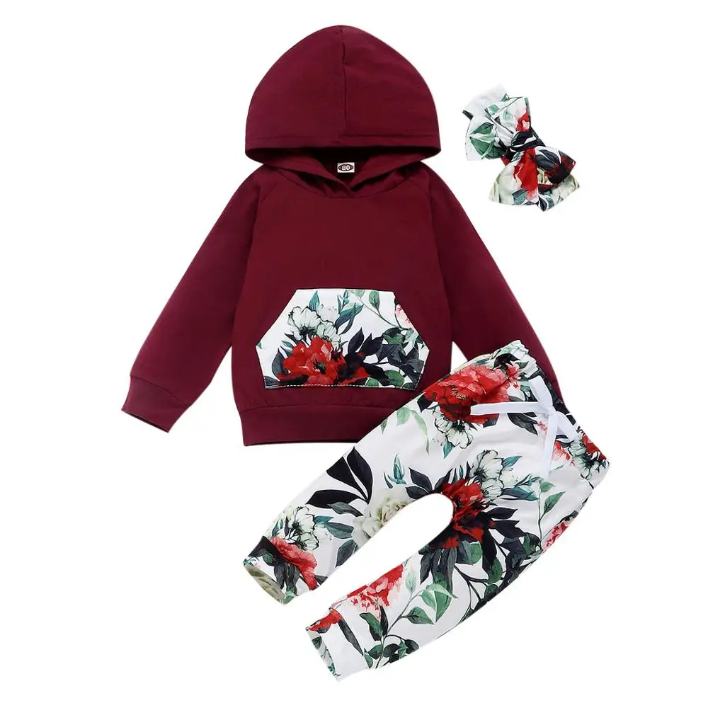 Factory Wholesale Little Girl Stylish Big Flower Print Clothes Kids Cute Autumn Baby Girls Clothes Onesie Suit Set