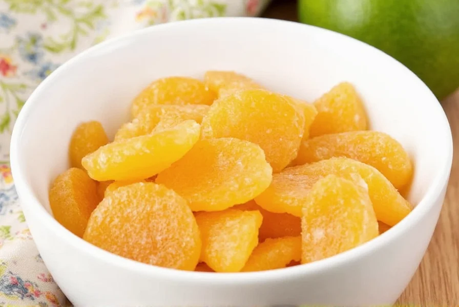 Close-up photograph of Gem Gem ginger candy pieces showing translucent sugar coating and visible ginger fibers on white background