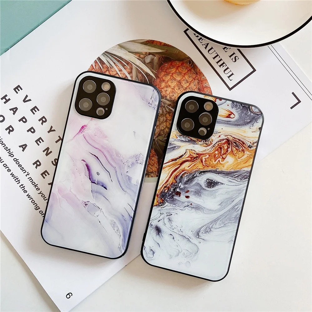 

Luxury Tempered Glass Phone Case for iPhone 12,Fancy Marble Tempered Glass Phone Cover for iPhone 11 Pro Xs Max Xr, 6 colors optional