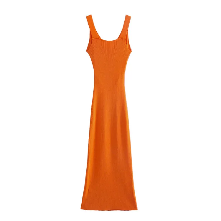 

BMURHMZA2021 summer new women's sexy backless hollow design elastic knitted split suspender dress, Picture color
