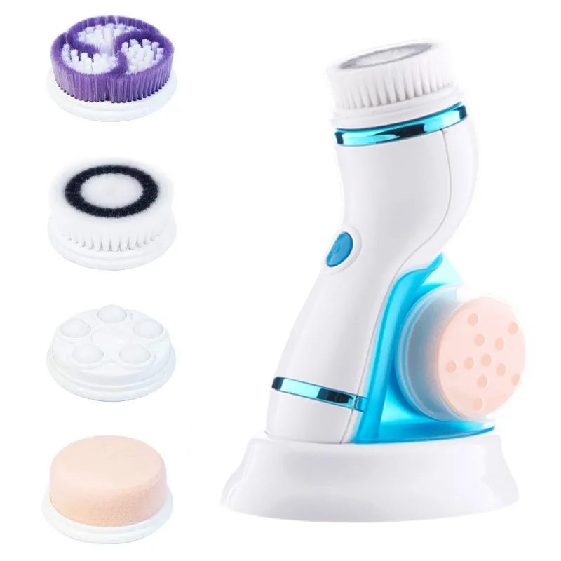 

Private Label waterproof 4 in 1 sonic facial exfoliator cleansing brushes rechargeable face cleansing brush machine, Blue/orange