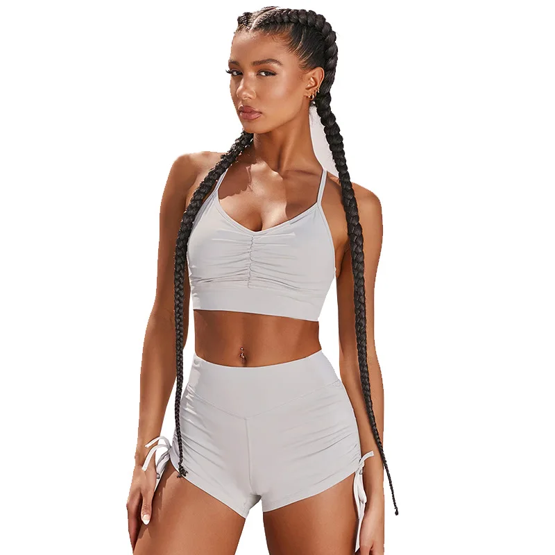 

Hot sale 2020 new camisole drawstring hot pants two piece yoga suit