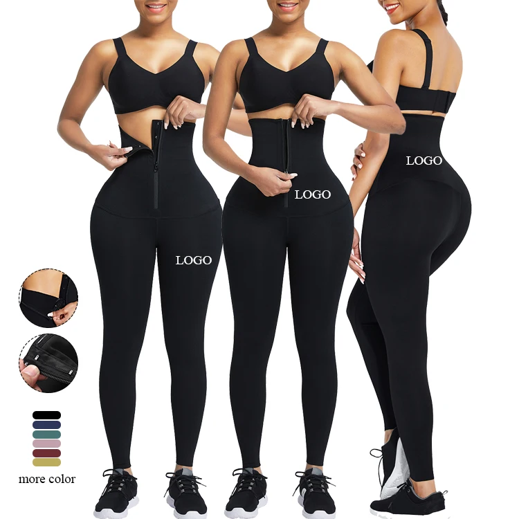 

New Custom Logo Adjustable Hooks And Zipper Women Waist Trainer Leggings Fitness Wear High Waist Yoga Pants