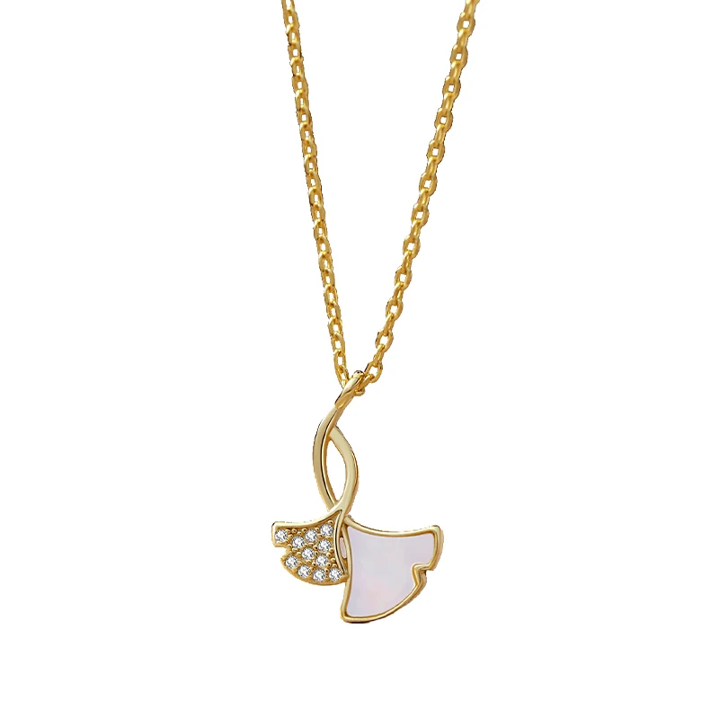 

Fashion 925 Sterling SIlver Women Jewelry Design Ginkgo biloba Zircon Leaf Necklace Gold Plated