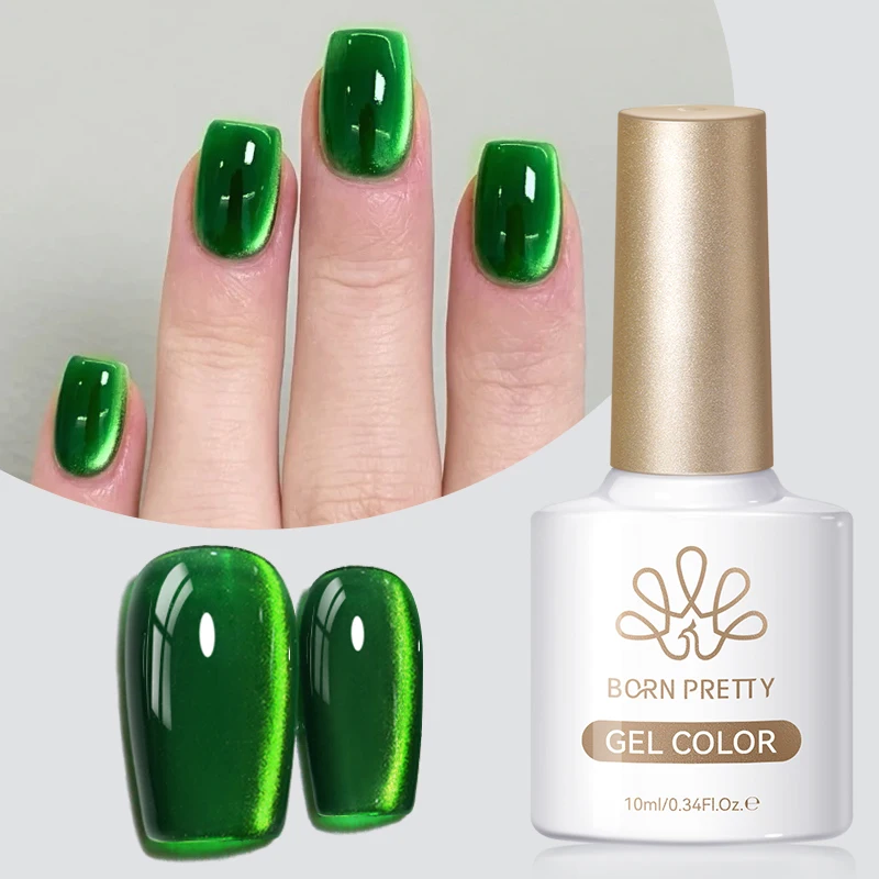 BORN PRETTY New Arrival Jade Green Glass Cateye Nail Polish Gel Color HEMA Free Custom Cat Eye Gel Polish Wholesale with Logo
