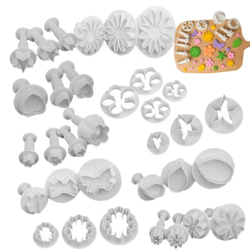 

33pcs/set DIY Home butterfly flower Bakeware Flower Plunger Cutter Molds Embossed Stamp For Fondant Cake Cookie Decorating Tool, White