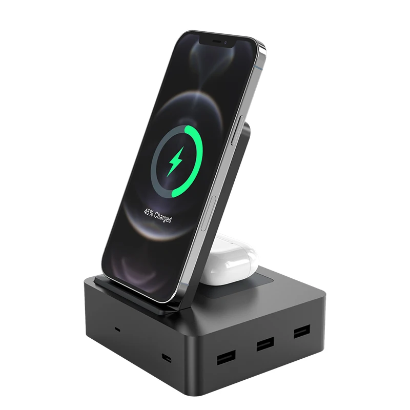 

6 in 1 wireless charger station 3 Port USB 1 Type-c Charger Stand 40W charging station for apple Devices And All Wireless Mobil