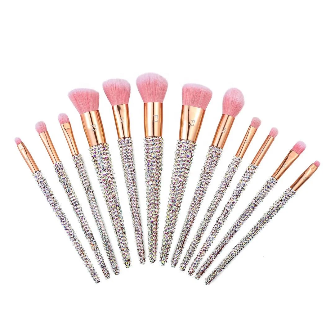 

Yiwu factory Bling 12pcs Rhinestone Hair Diamond Glitter Shiny Sparkle Handle Makeup Brush Set, Customized color