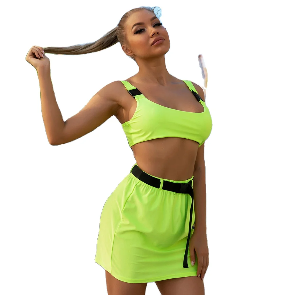 

Summer new fashion suit umbilical short school bag buckle camisole belt backless short, Picture color