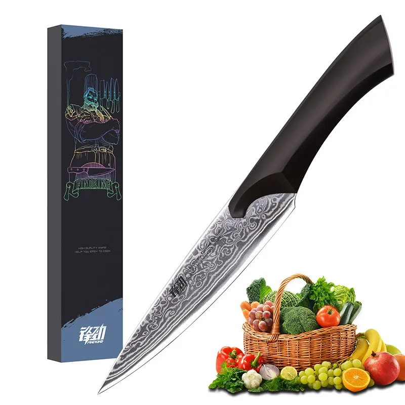

Findking 5" inches Utility Knife cheetah Damascus Japanese VG10 Steel Sharp Blade Strong Hardness Kitchen Knives, Black,customizable