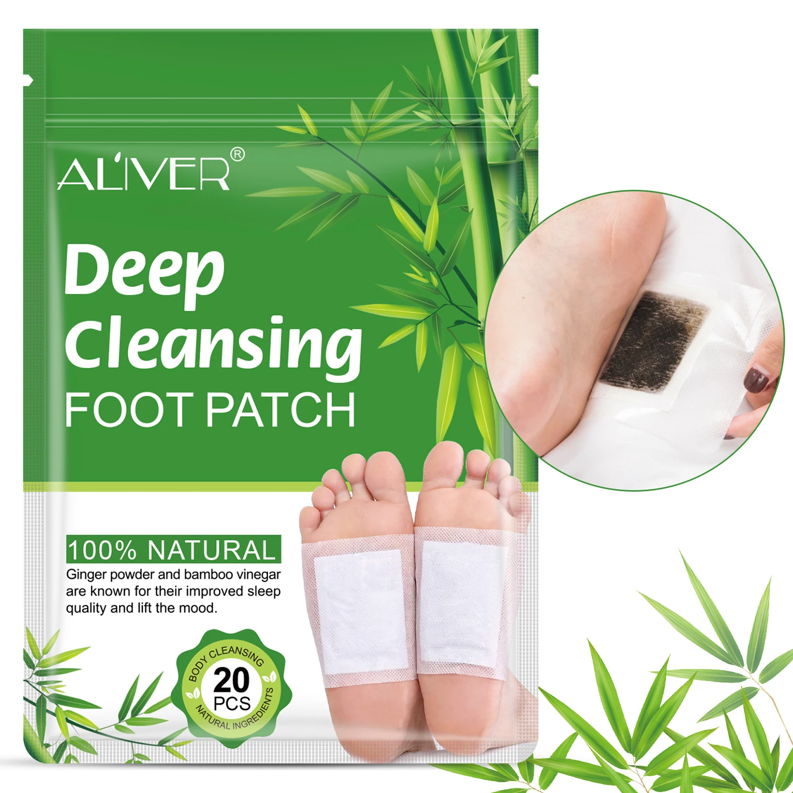 

ALIVER 20Pcs Detox Foot Patches Natural Herbal Bamboo Vinegar Deep Cleansing Foot Patch