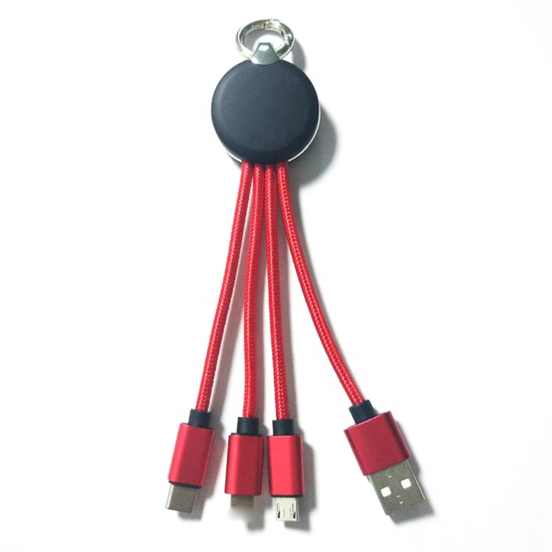 

Promotional Gift USB Key Chain Cable Fast Charging 3 in 1 Customized Luminous LOGO keychain USB Cable, Black, red, blue, gray