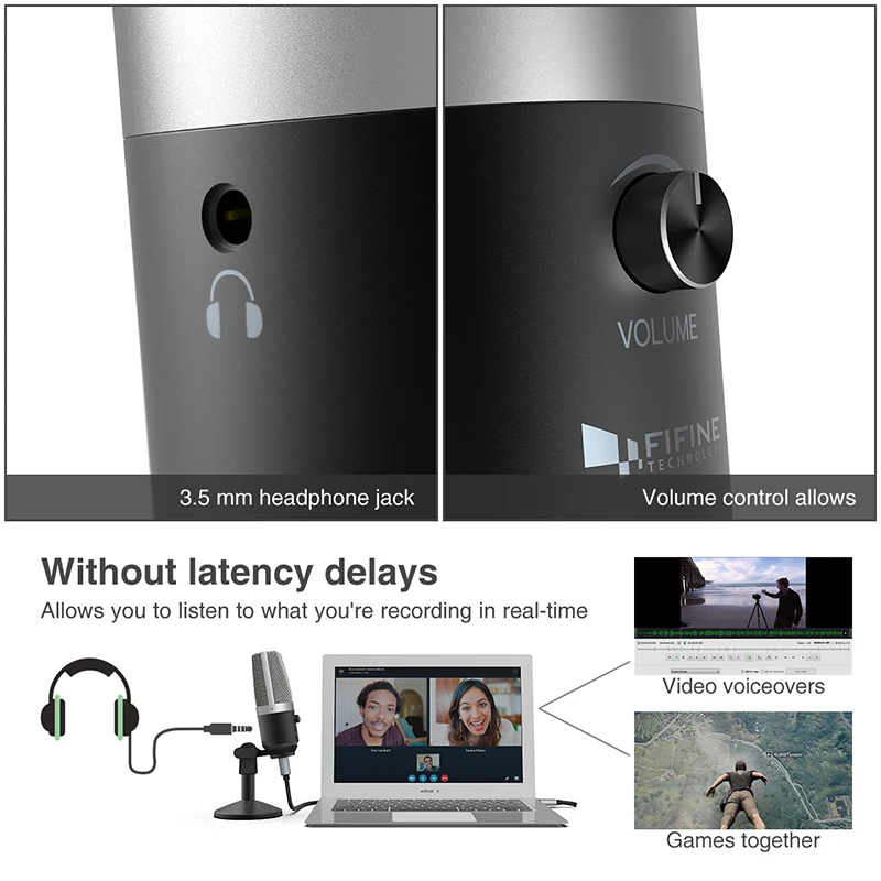 
Fifine Style Laptop Microphone Professional Condenser Microphone USB for Windows Mac OS K670 