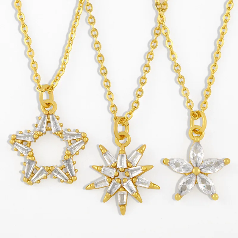 

2021 Sailing Jewelry Austrian Crystal Pentagram Necklace Five-pointed Star Pendant Necklace Snowflower Pendant Necklace