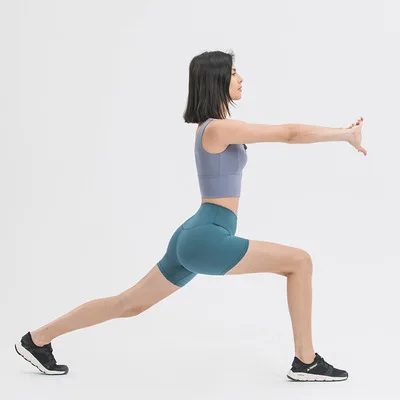 

2021 Custom Women Four Way Stretch High Waisted Biker Yoga Shorts with Pocket Solid Color Tight Training Sports Short Pants, 7 colors
