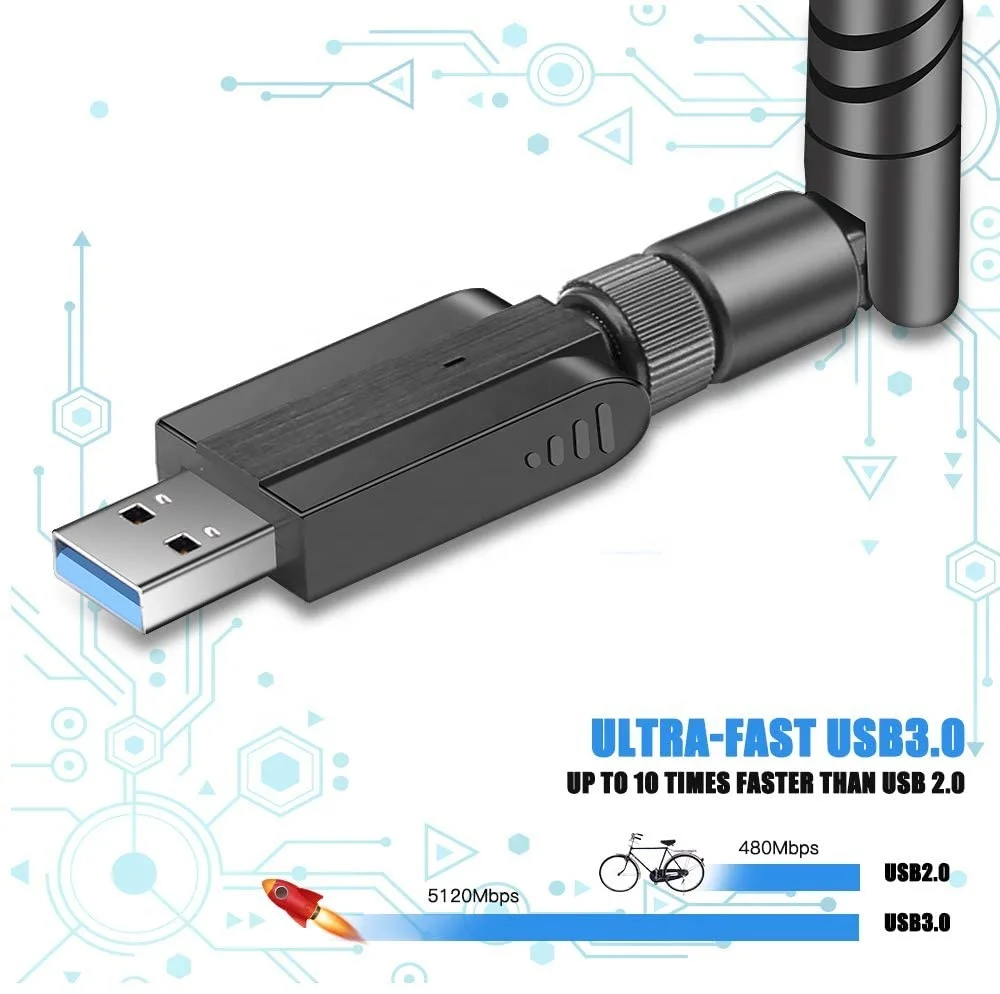 

High quality USB WiFi Adapter 1200Mbps USB 3.0 Wireless Network Adapter WiFi Dongle with Dual Band 2.4GHz 5.8GHz, 5dBi