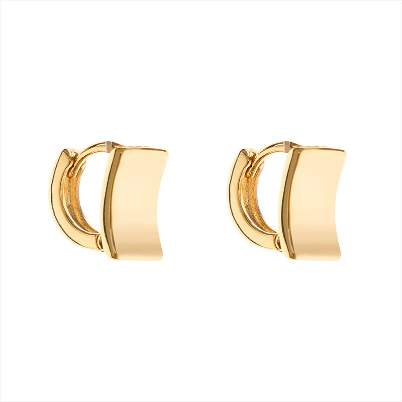 

European High Polished Geometric Concave Rectangle Huggie Earrings 18K Gold Plating Anti Allergy Curved Surface Huggie Earrings, Picture