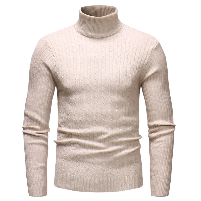 

drop shopping stock clothing pullover stretch solid color fashion slim fit youth twist turtleneck knitwear men's sweater