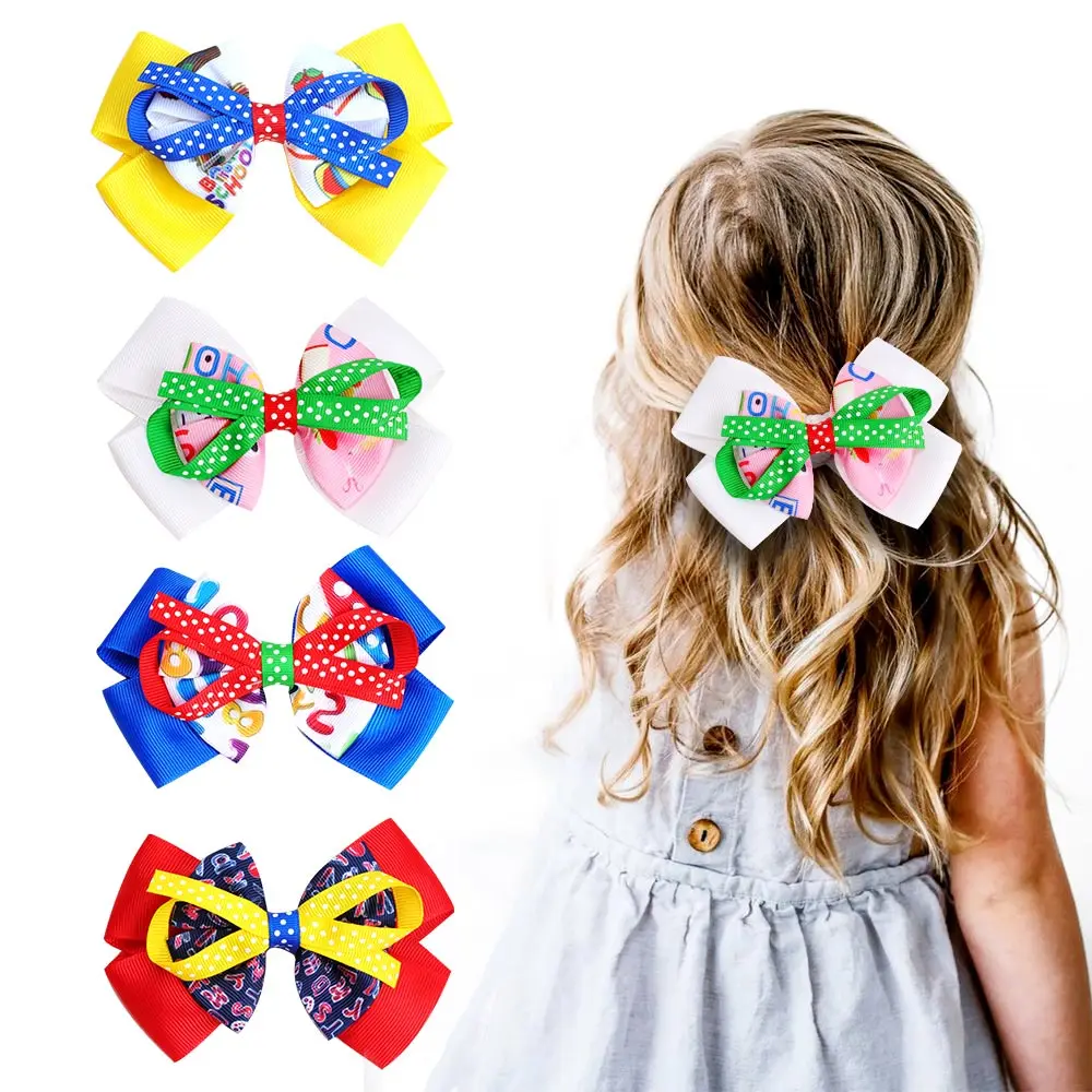 

Hair Bows Back To School Dots Print Hair Clips Ribbon Bows For Girls Students Boutique Hairpins Princess Kids Hair Accessories