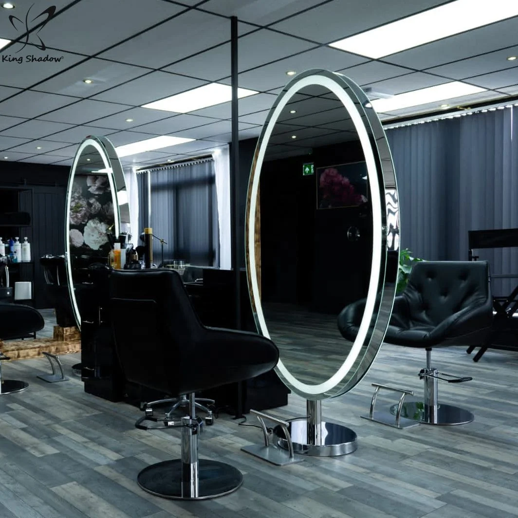 

Hot selling beauty salon furniture makeup mirrors luxury oval Full-length glass vanity mirror station with lights, Various color available