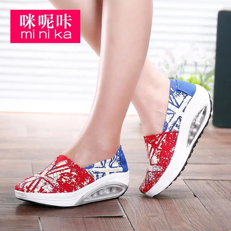 
Minika Spring Season Women Colorful Fashion Comfort Shoes Pu Air Cushion Mesh Canvas Casual Shoes Sneakers 