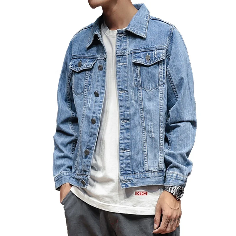 

Europe and America wholesale custom logo blue jean jackets plain men denim jacket, Light blue/deep blue/navy