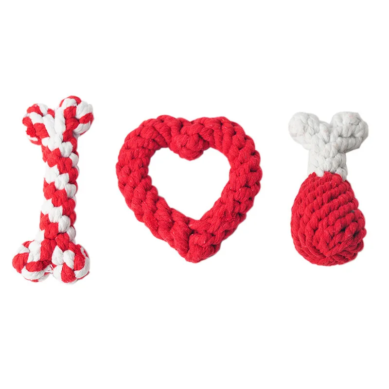 

Valentine's Day Dog Toys Heart Bone Chicken Leg Dog Cotton Rope Toy Sweet Dog Rope Set