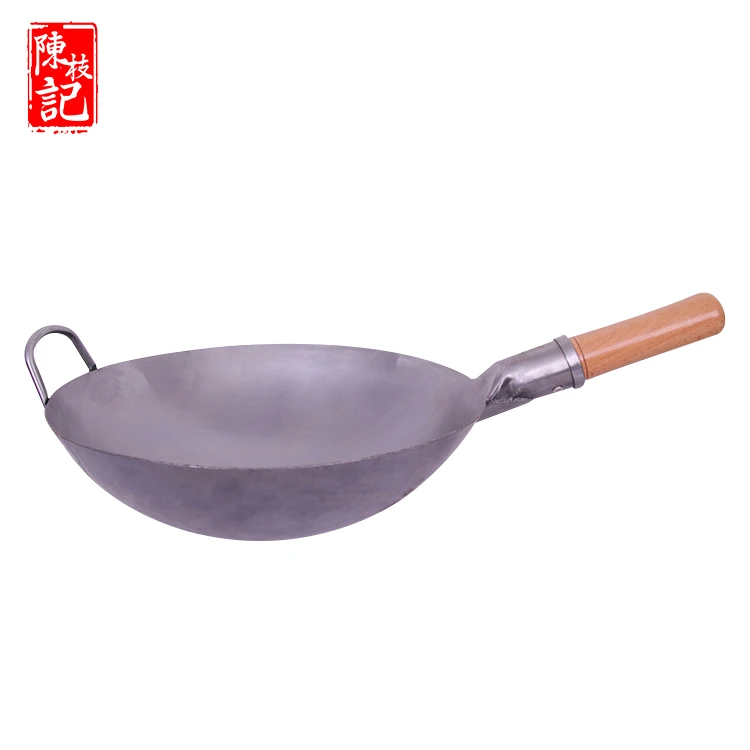 

Kitchen Non Stick Wok Wrought Iron Large Wok Wooden Handle Carbon Steel Handmade Woks, Silver
