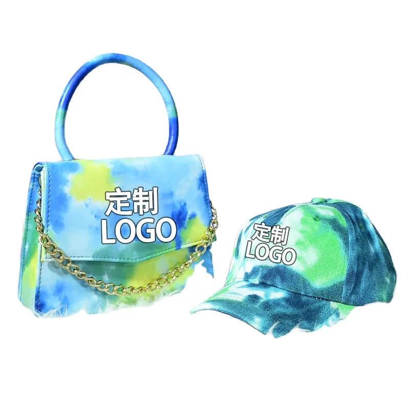 

New Fashion Women Hats and Purses Handbags Set Tie-dye Chain Shoulder PU Bag Customized Free Logo Embossed services Approved, Optional