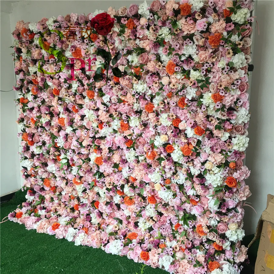 

SPR Wedding Stage Back drop Decorative Pink Rose Hydrangea Wall Rolled Up Artificial Flower White Backdrop