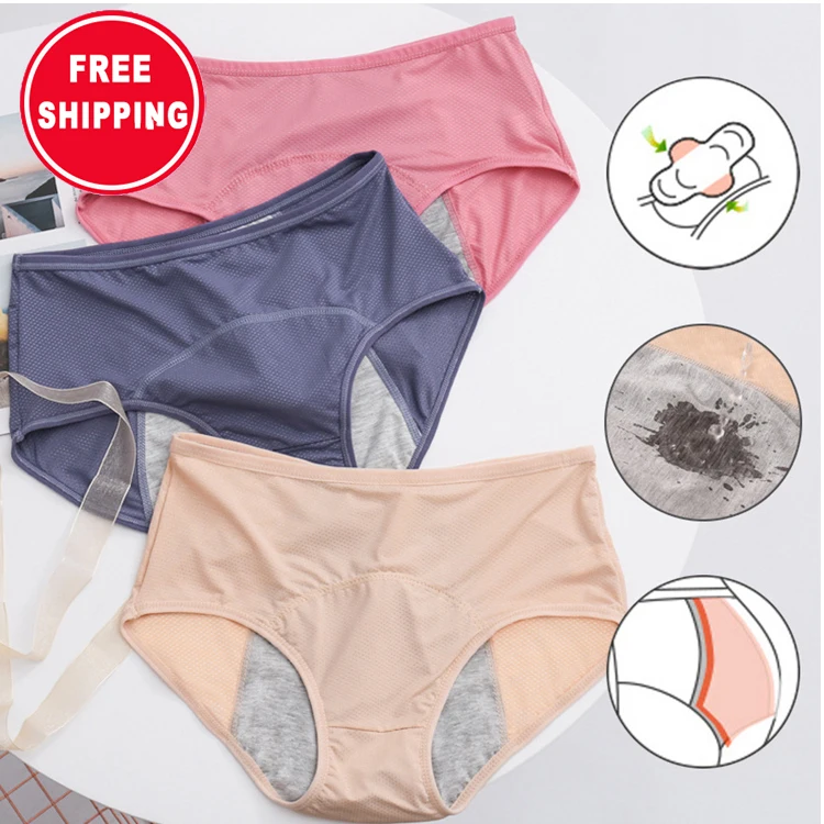 

2022 Factory Direct Sales Sexy Ultra Absorbent Leak Proof Cotton Plus Size Period Panties, Skin color, watermelon red, blue, purple