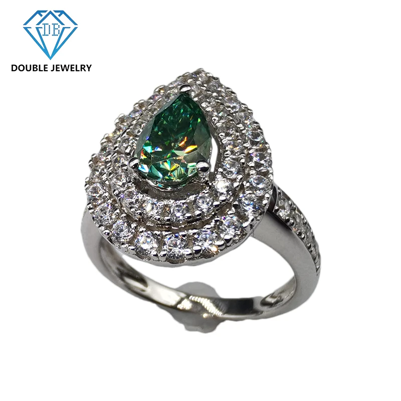 

Double Jewelry Luxury Green Moissanite Ring Gra Certificate 1 Carat Natural Diamond Ring For Woman