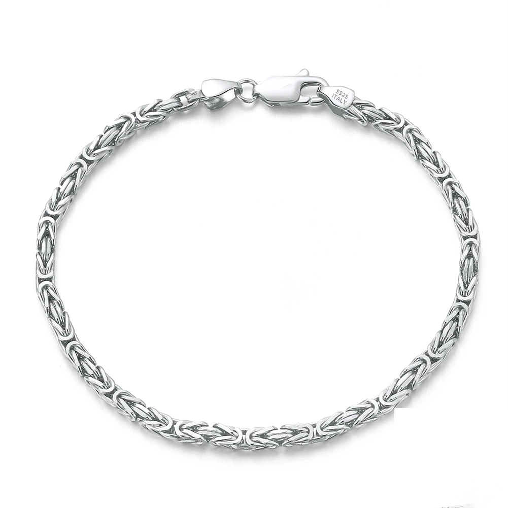 RINNTIN SB122 2.5mm Fine Jewelry Bracelets Women Luxury Bangles 925 Sterling Silver Byzantine Chain Bracelet