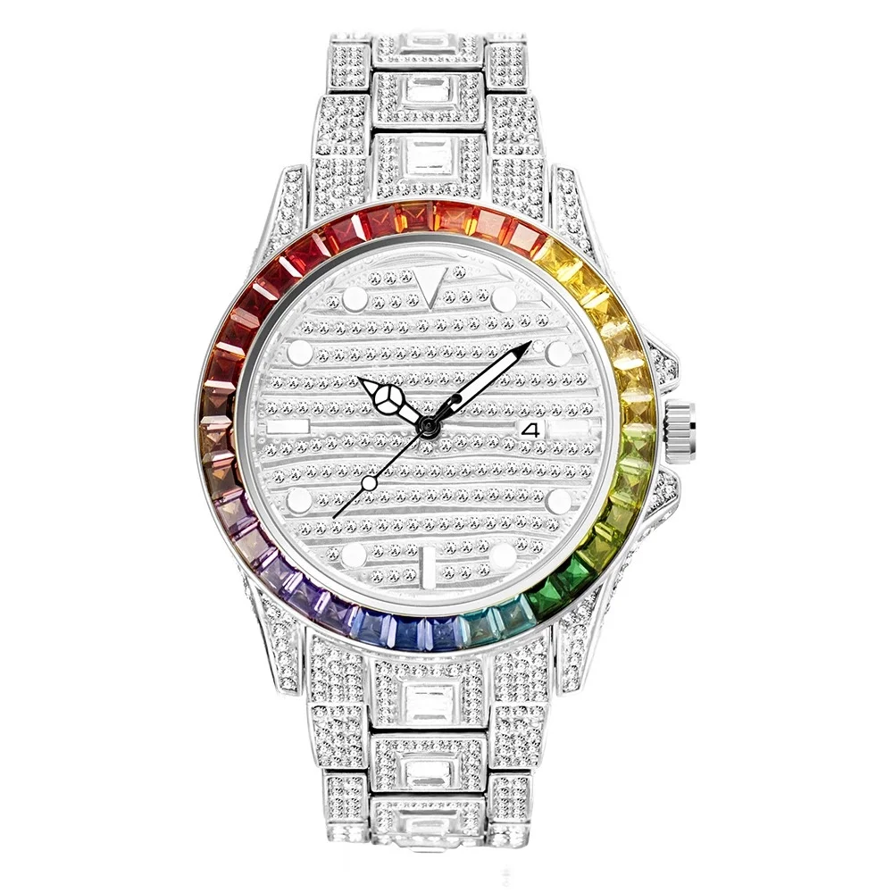 

luxury Hot Sale Women and men Dial color diamond Fashion Dropshipping lced out Wrist Watches, 5colors