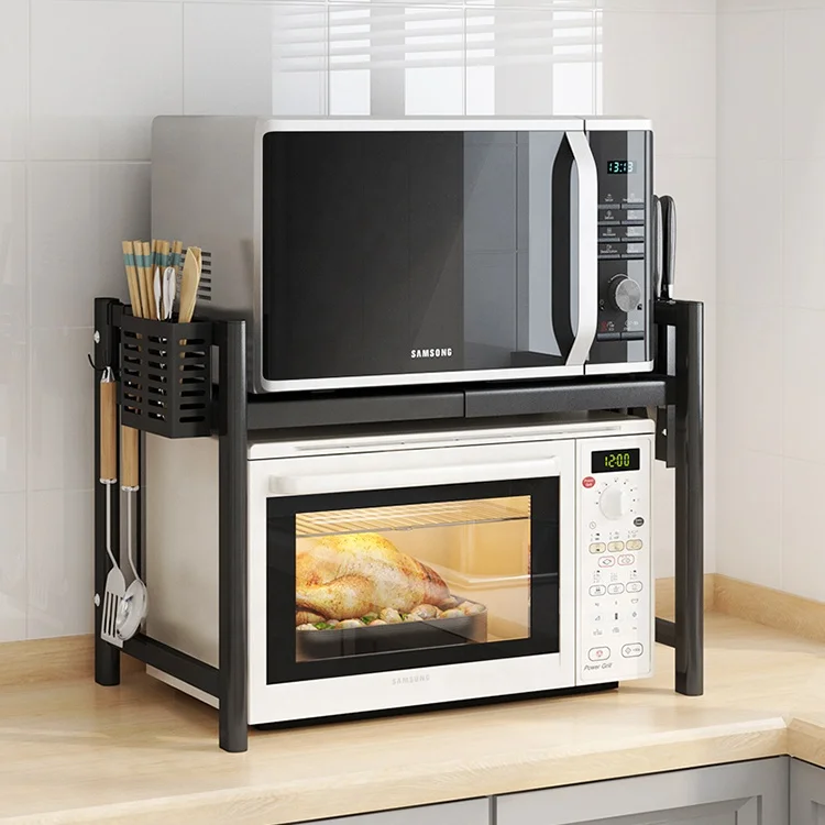 

Thick metal black single-layer double-layer retractable microwave oven rack