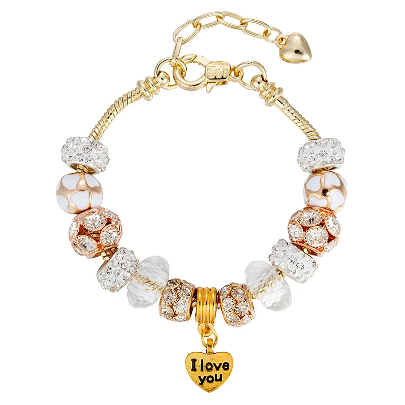 

Aliexpress Hot Orange 18k Gold I LOVE YOU White Crystal Handmade Bead Charm Bracelet, As picture